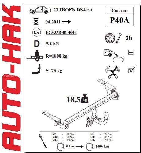 Auto sakabes āķis  CITROEN DS 4